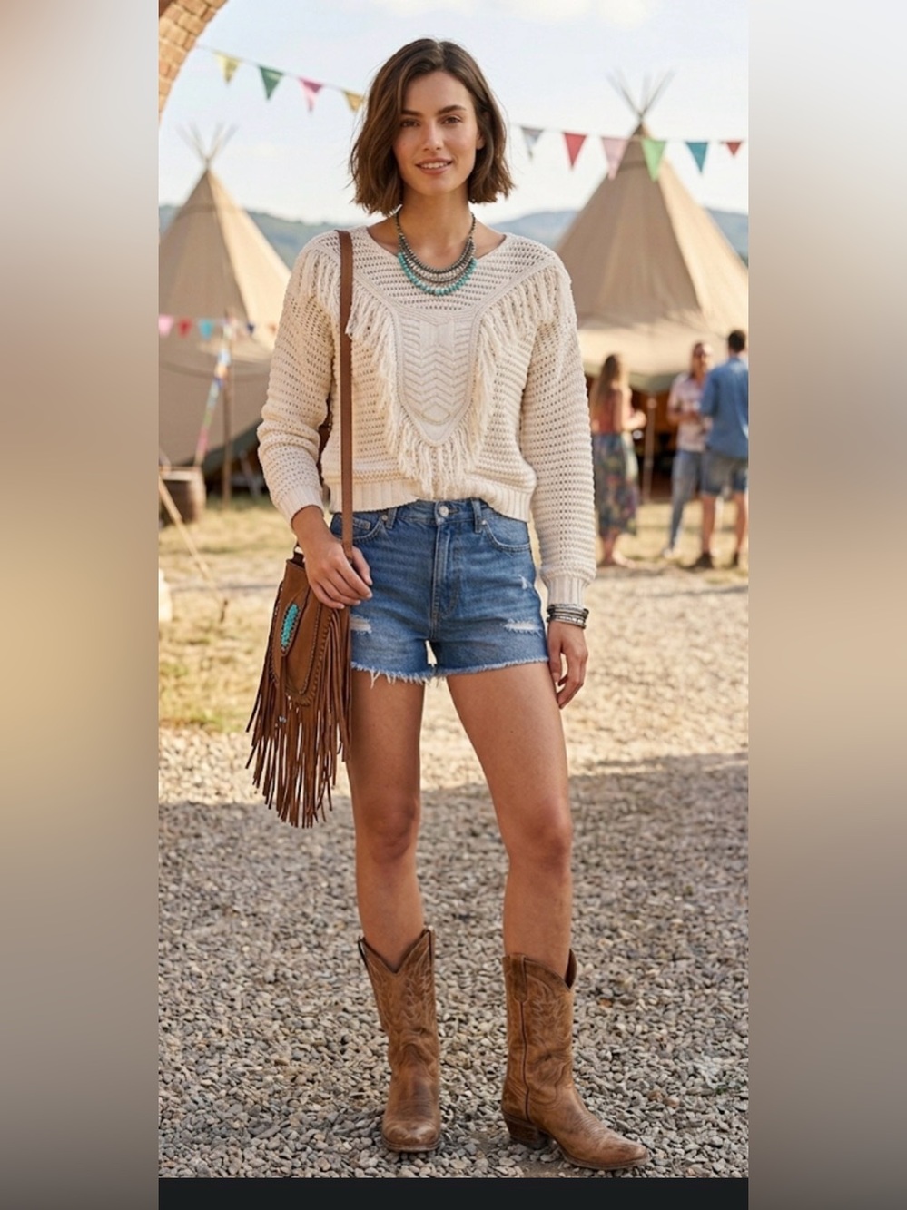 NWOT BKE Buckle Cream Metallic Fringe Sweater Size L Boho Tribal Knit